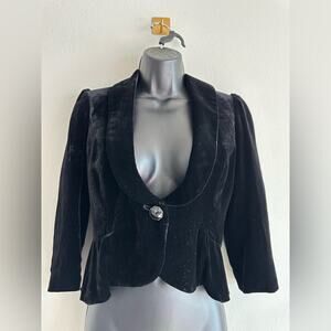 Vintage Silk-Blend Velvet Peplum Jacket 2P Shawl Collar, Jewel Button NWT